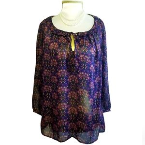LOFT Petites Floral Sheer Chiffon Blouse Size Medium Petite